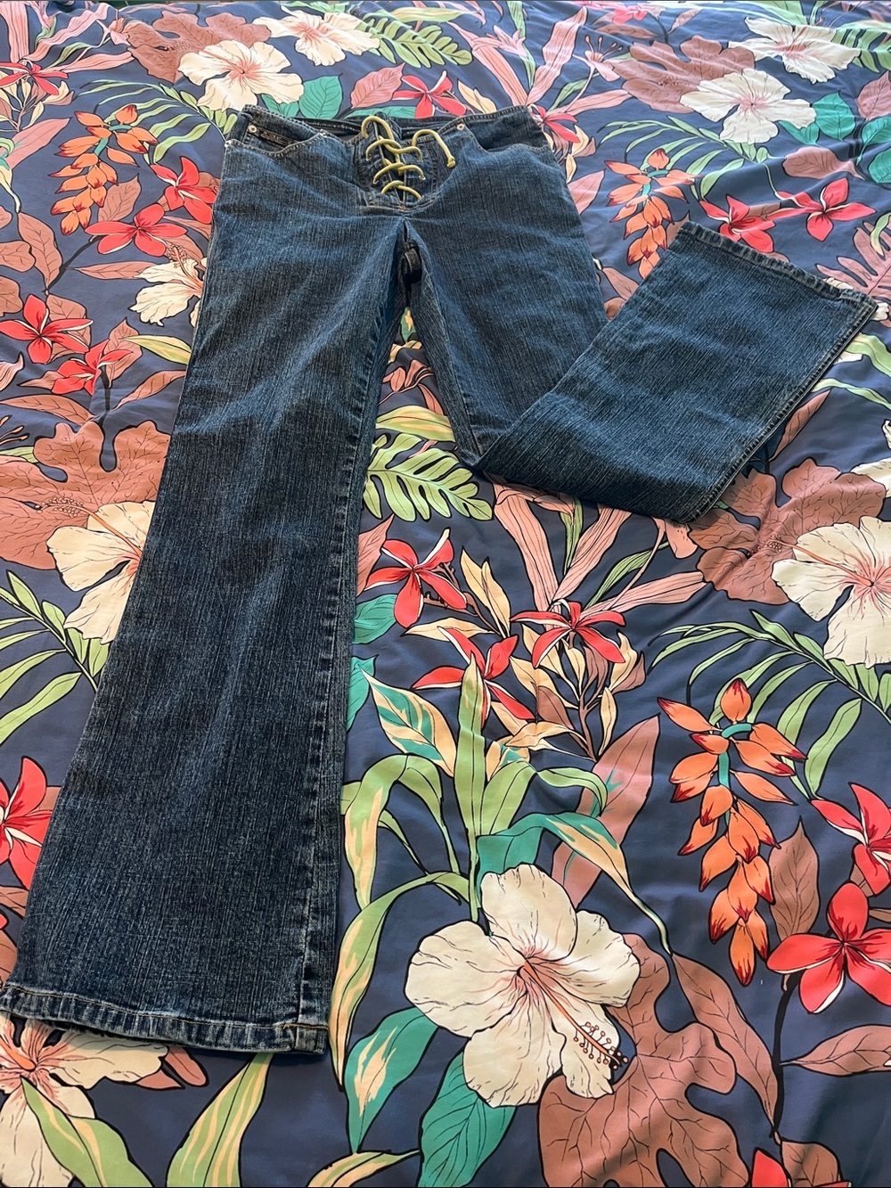 90’s stretch lace up jeans.Back trending!